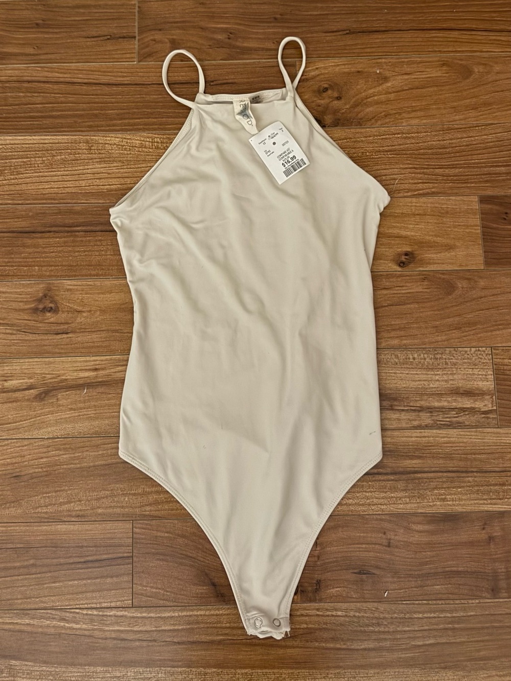 RETROD Cream Beige High Neck Halter Thong Bodysuit Size Medium NWT